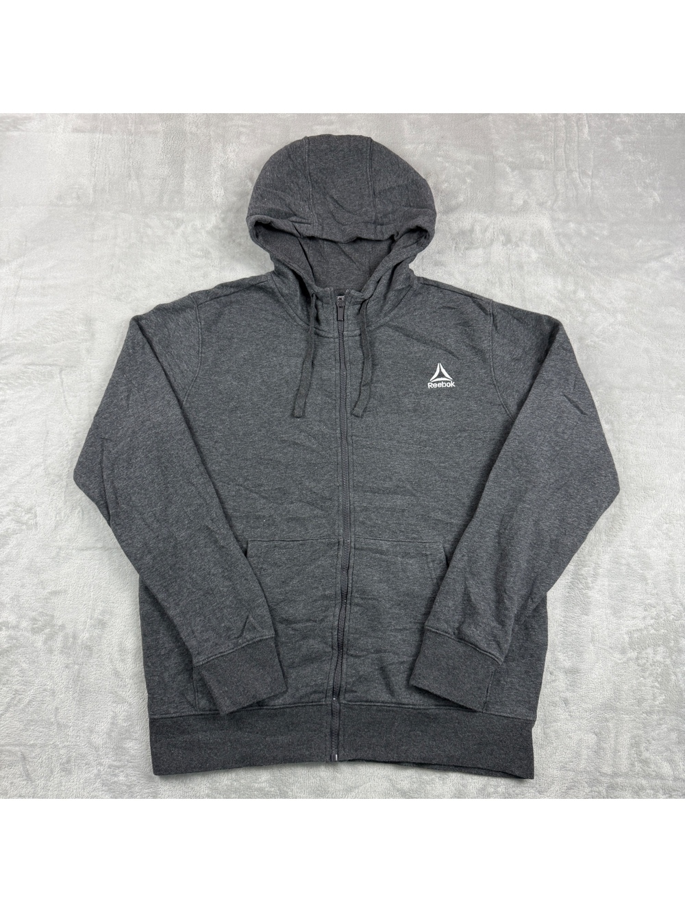 Reebok Men Small Gray Full Zip Hoodie Athletic Gym Cotton Everday Workout Pocket